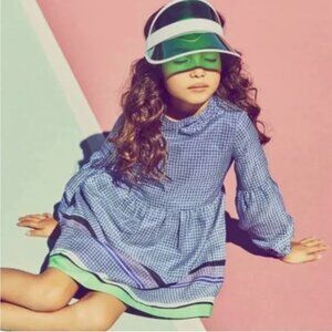 Janie & Jack Girl's Polka Dot Long Sleeve Dress Size 3 Bow at Neck Stripes Blue